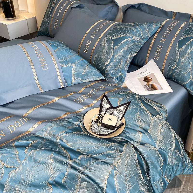 Light Luxury 100% Pure Cotton Four-piece Set Embroidery Quilt Cover Sheet Pillowcases Home Textile Bedding Set