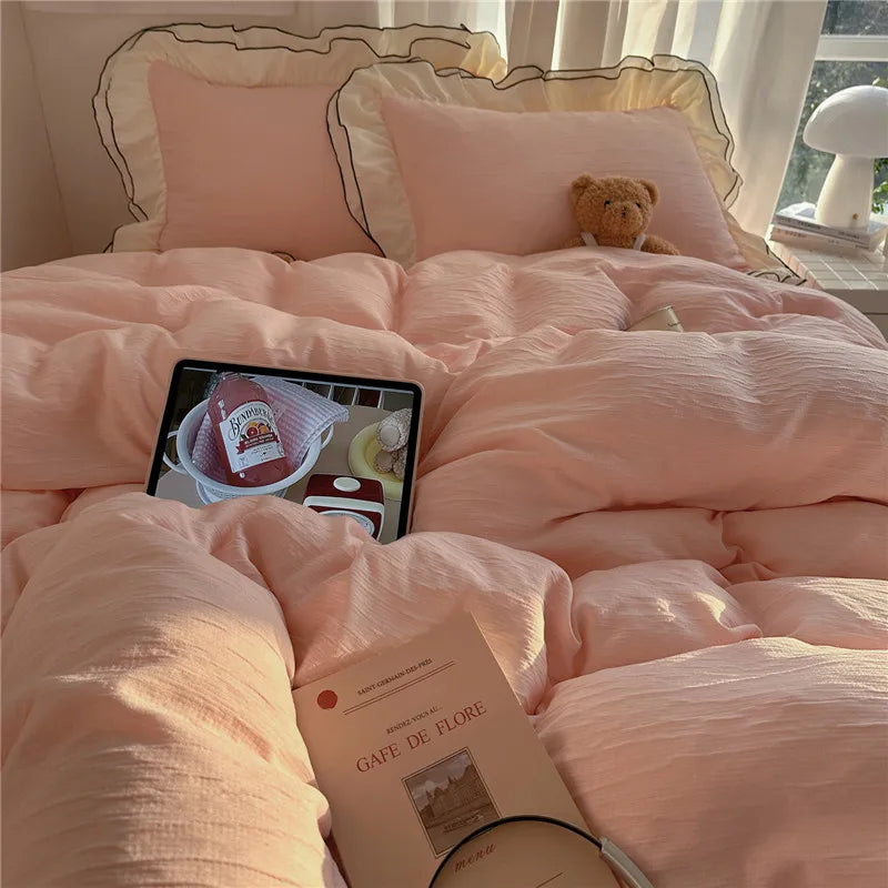 Princess Style Ruffles Bedding Set Skin-friendly Soft Duvet Cover Set Bed Sheet Or Bed Skirt Pillowcases 3/4Pcs