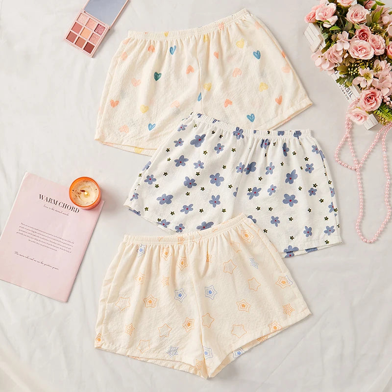 3 Piece Graphic Shorts Soft Comfort Bottoms Casual Sleepwear Loungewear