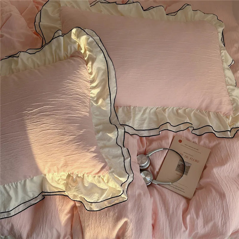 Princess Style Ruffles Bedding Set Skin-friendly Soft Duvet Cover Set Bed Sheet Or Bed Skirt Pillowcases 3/4Pcs