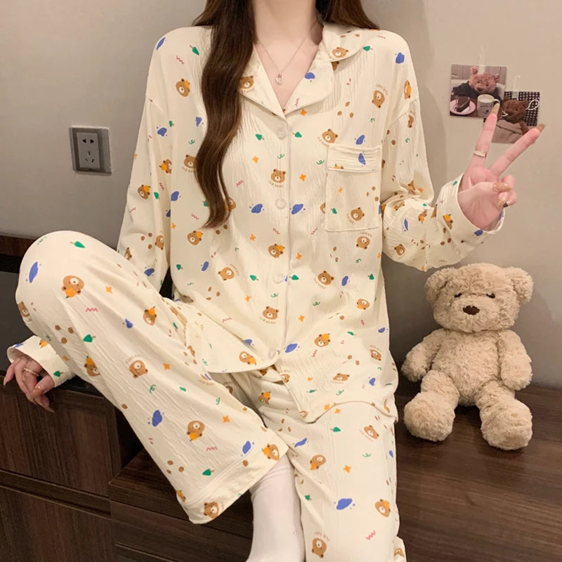 Cutie Long Sleeve Top & Elastic Waist Pants Pajamas Set