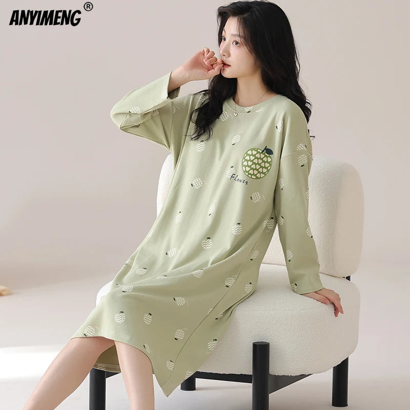 Women Long Nightgowns Pullover Loose Bra Padded Cotton Sleepshirt