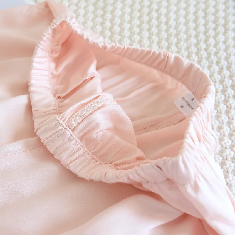 Loose Thin Solid Color Silk Satin Sleep Bottoms