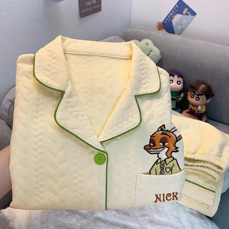 Embroidery Cartoon Characters 2PC Soft Pajamas