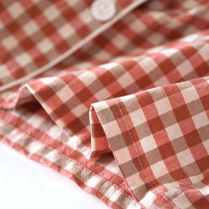 Cotton 100% Plaid Long Sleeve Two Piece Pajama Set
