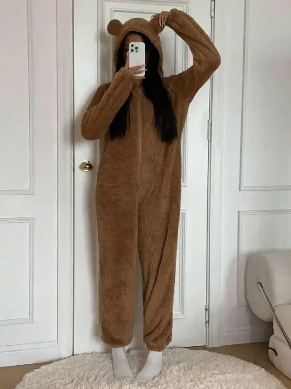 Leopard & Brown Patterned Fleece One-Piece