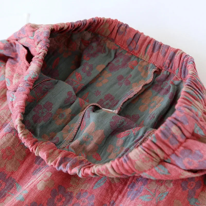 Jacquard Cute and Fresh Flower Pants 100% Cotton Loose Closing Home Pants