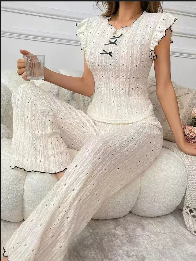 Cute High-end Lace Texture Pajama Set