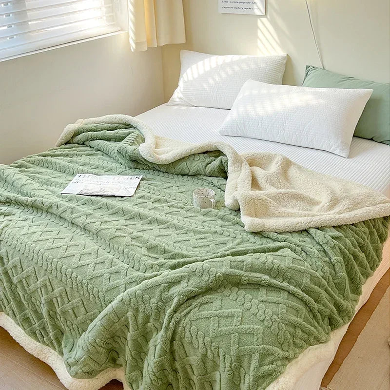 Soft Woolen Blanket for Bedding and Sofa Warm Lamb Velvet Flannel Cover Blanket