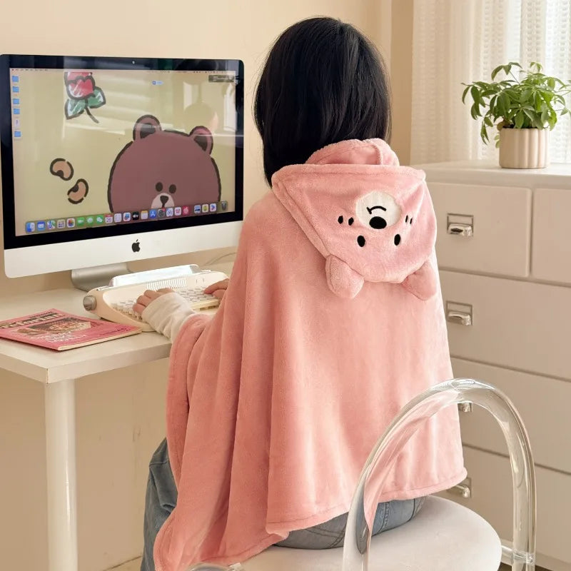 Milk Fleece Shawl Fleece Thickened Cloak Small Blanket Hooded Cape