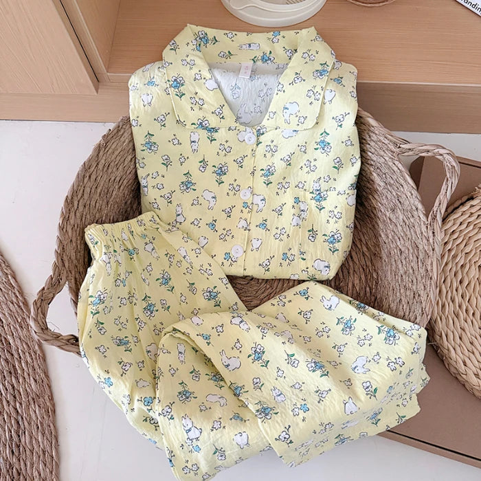 Sweet Print Women's Lapel Neck Pajamas Set