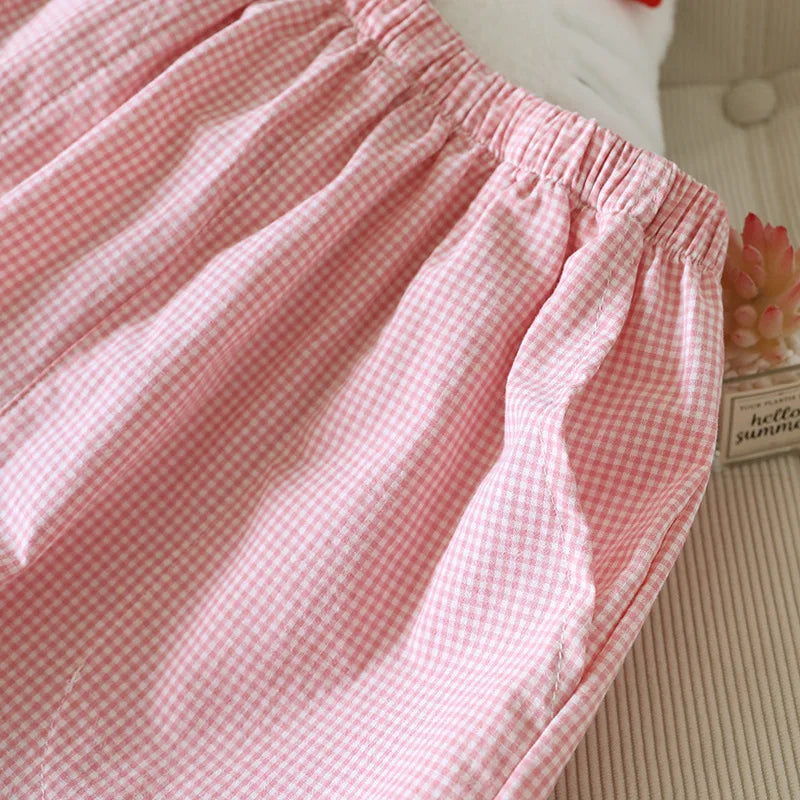 Loose Size Plaid Pajama Pants Elastic Waist Casual Homewear Women Nine-point Trousers