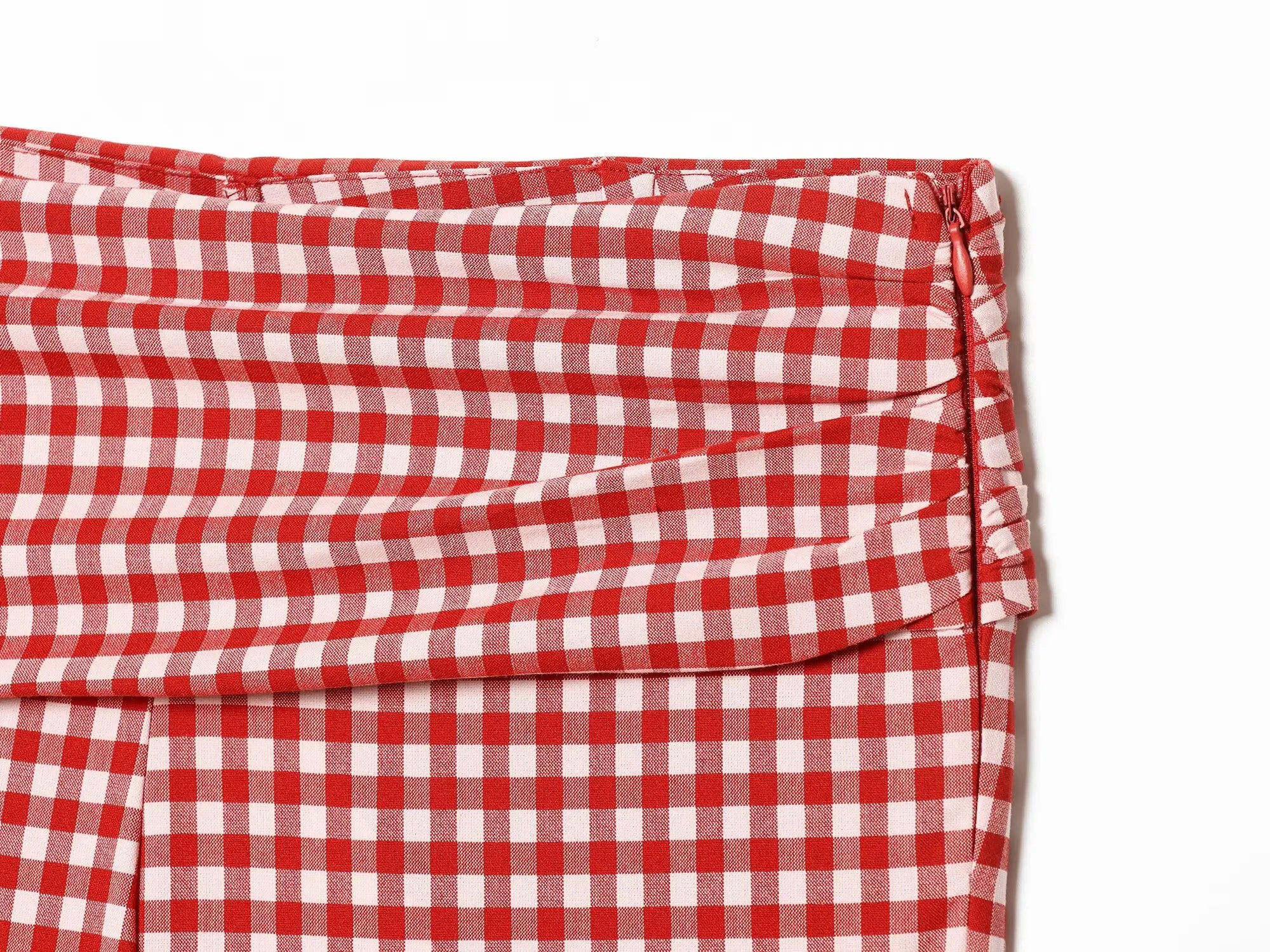 Vintage Red White Plaid 2-Piece Set Collar Zipper Sleeveless Vest+Side Slim Pant