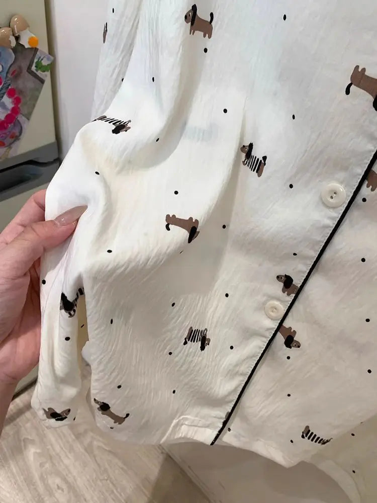 Dot Letter Dog Print Kawaii Pajamas Harajuku Style Sweet Cute Sleepwear Set