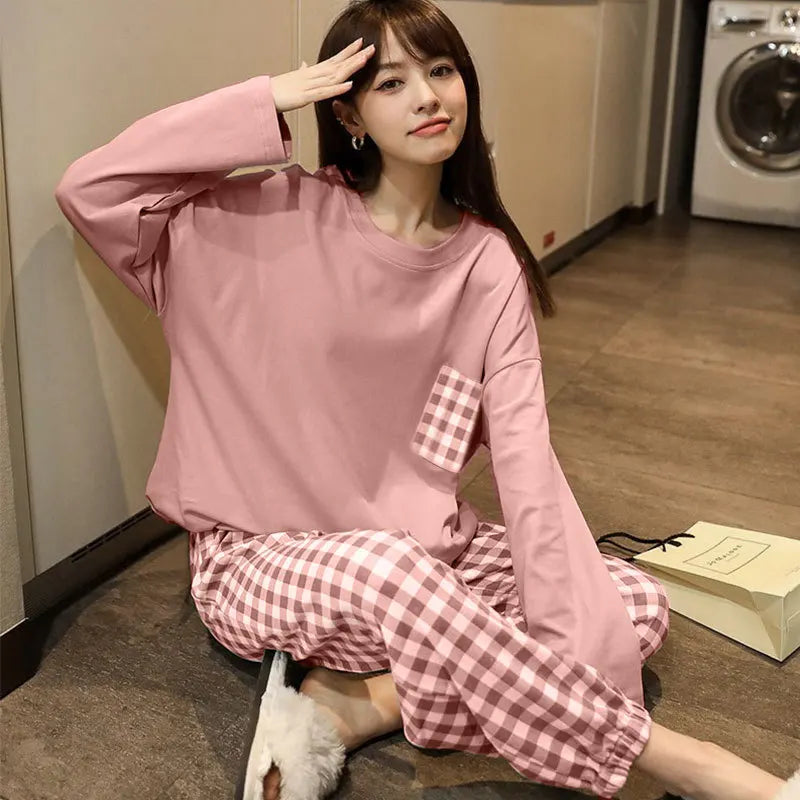 Two-Piece Long Sleeve Casual Ladies Loungewear Set