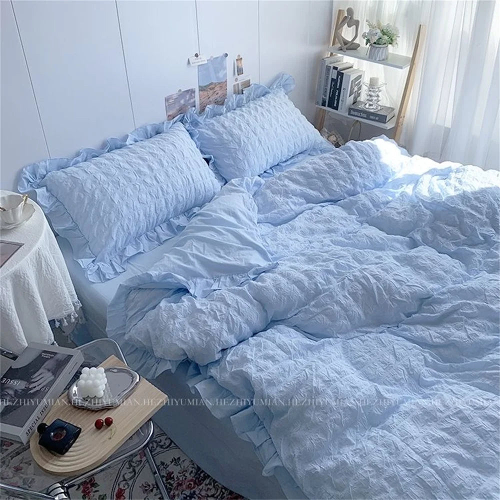 Solid Color Ruffles Lace  Kawaii Soft Sheet Duvet, Pillow & Quilt Cover