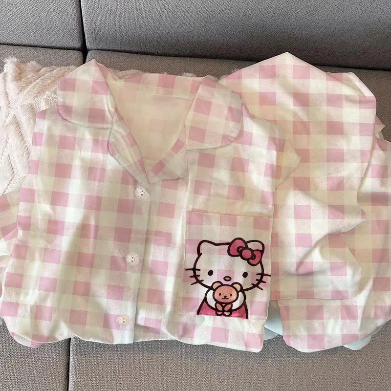 Hello Kitty Kuromi Anime Kawaii Cartoon Loose Sleepwear Pajamas Sets