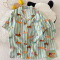 Star Striped Dog Print Kawaii Pajamas