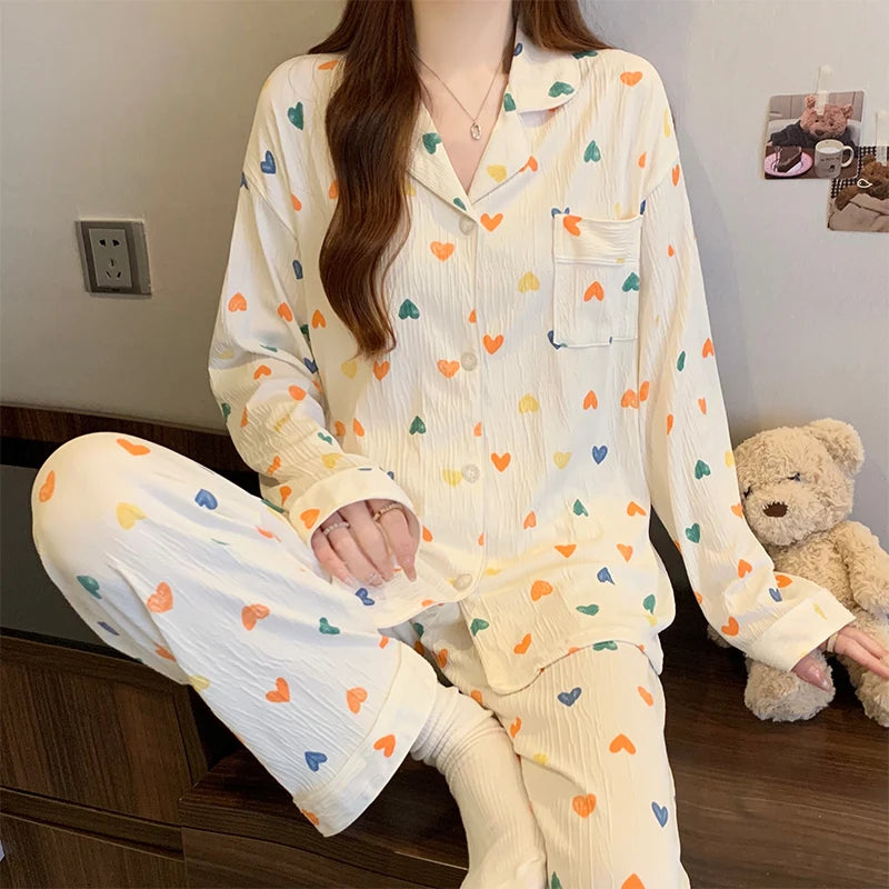 Cutie Long Sleeve Top & Elastic Waist Pants Pajamas Set