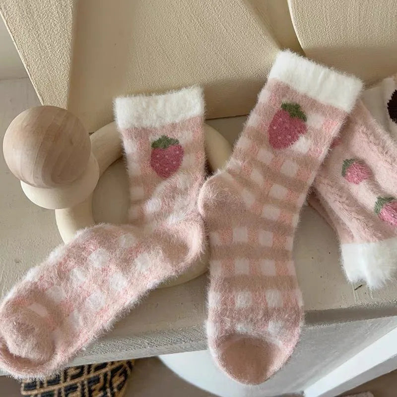 Strawberry Print Coral Fleece Sleeping Socks