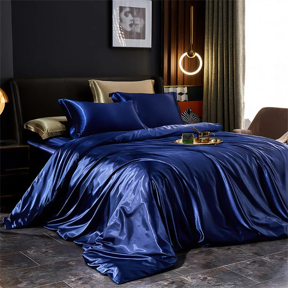 Luxury Silk Bedding Set with Duvet Cover Bed Sheet Pillowcases Satin