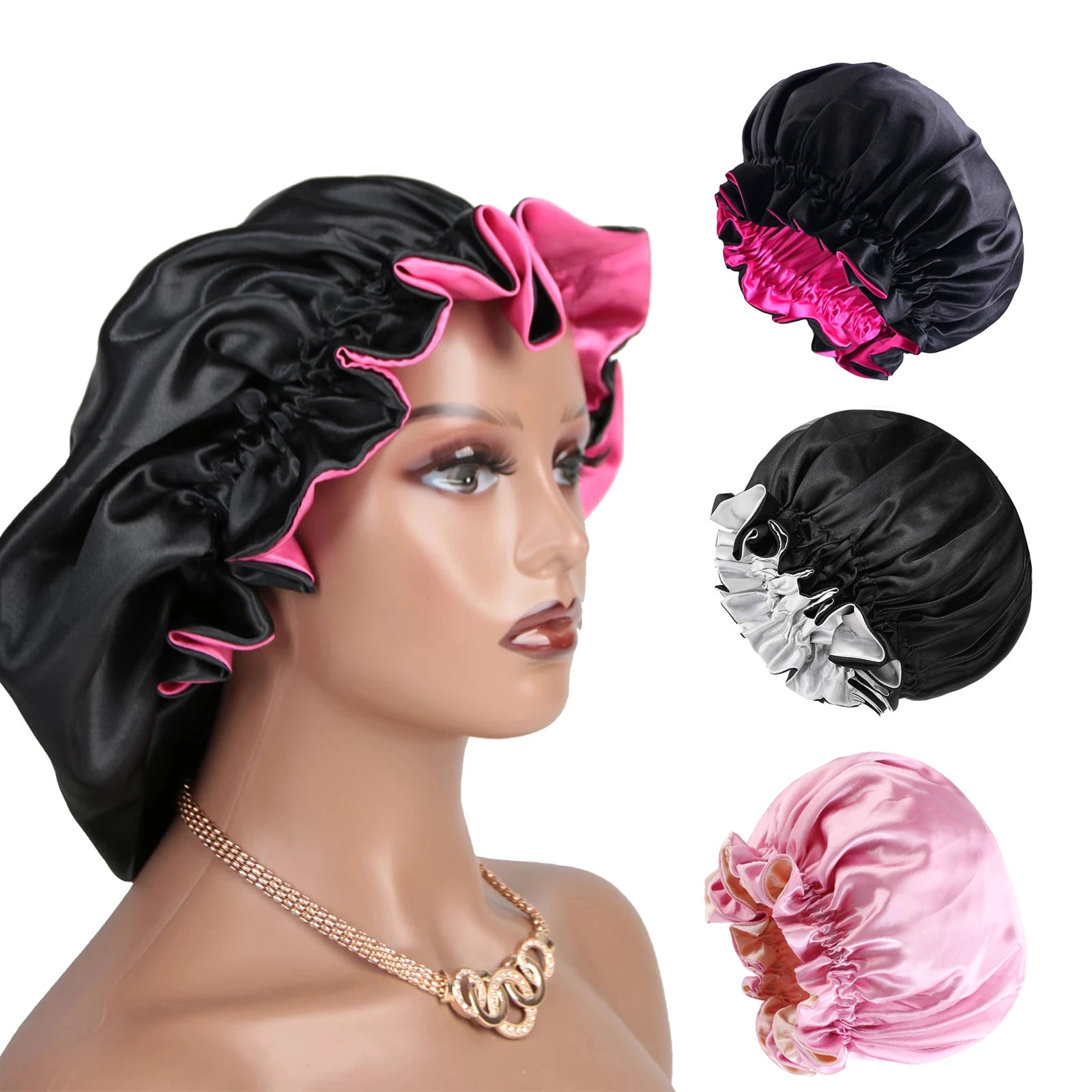 Double Layer Reversible Two Tone Satin Hat Silk Bonnet for Sleeping