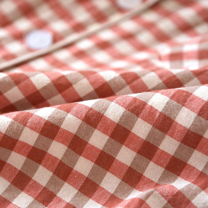 Cotton 100% Plaid Long Sleeve Two Piece Pajama Set