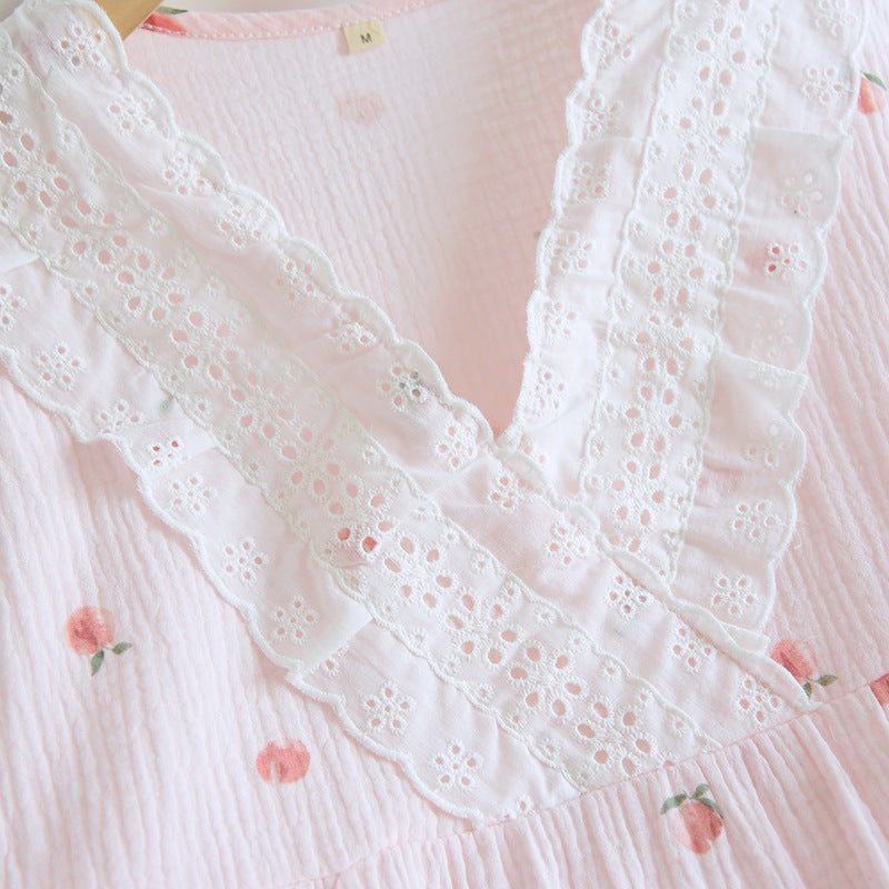 Short-sleeved Short Two-piece Set 100% Cotton Crepe V-neck