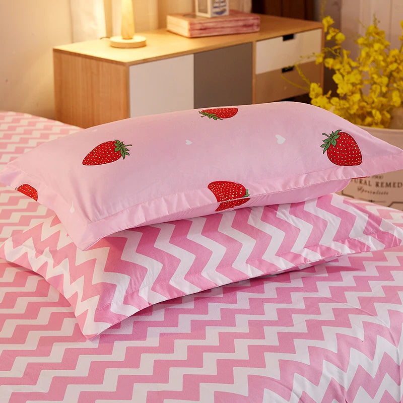 Cute 3pcs Kawaii Soft Fruit Print Bedding Sets Pillow Case Duvet Cover