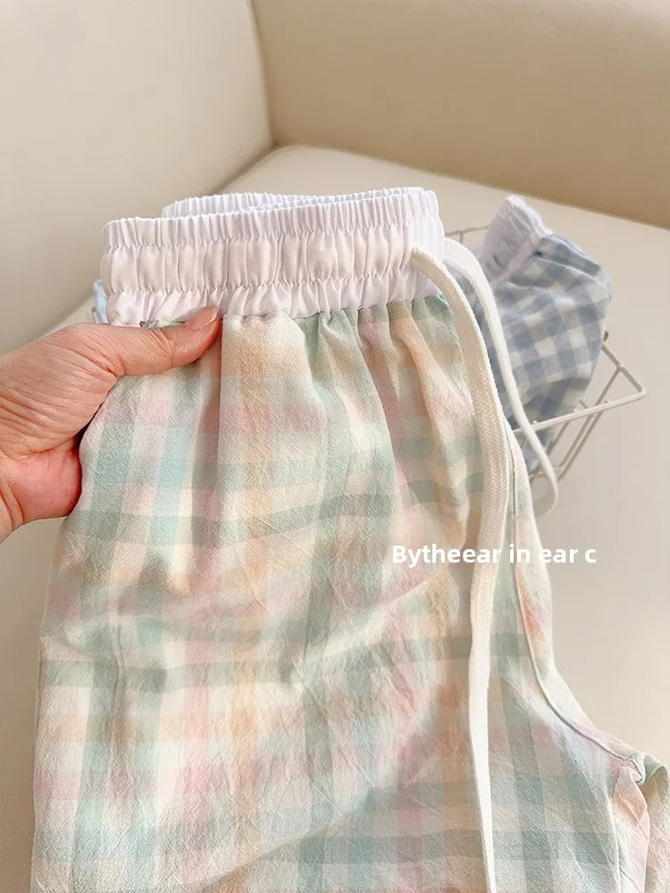 Cotton Flannel Wide Leg Leisure Pants Elastic Waist