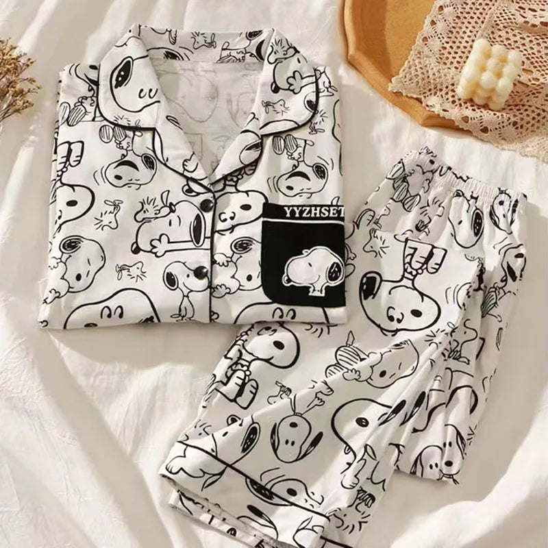 Snoopy Long Sleeve Two-Piece Pajamas Set Cute Cartoon Pattern Loungewear