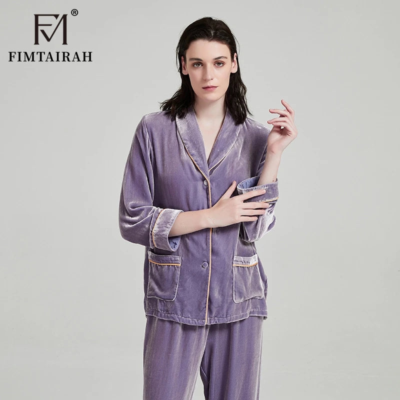 Purple Silk 100% Velvet Two-piece Set