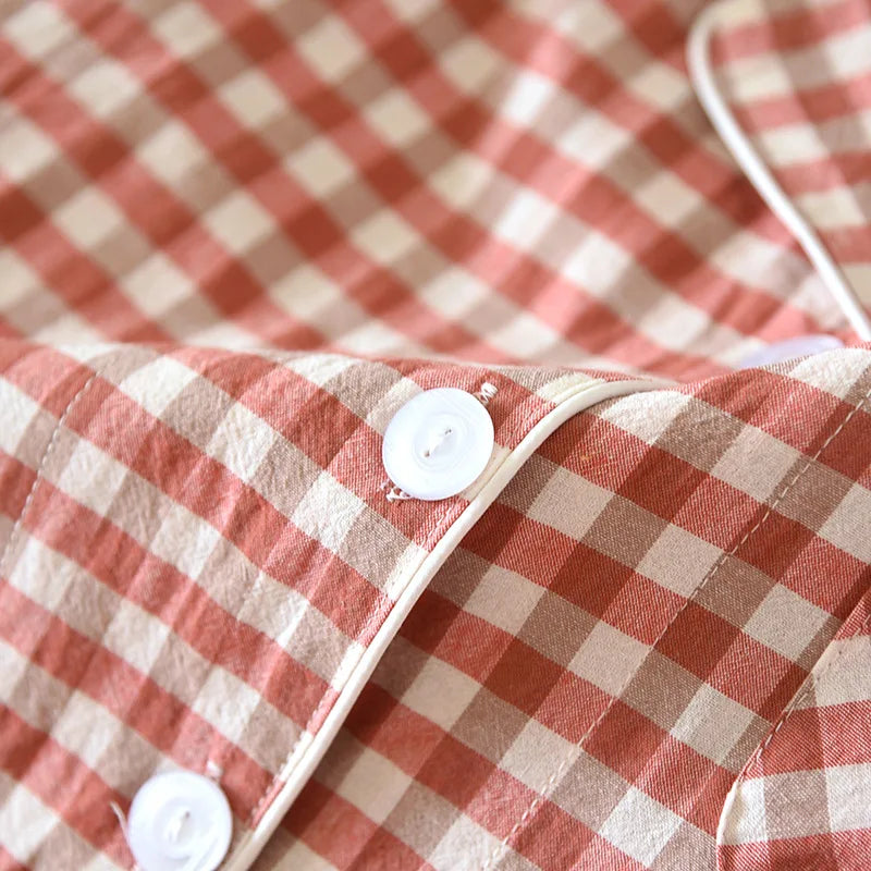 Cotton 100% Plaid Long Sleeve Two Piece Pajama Set