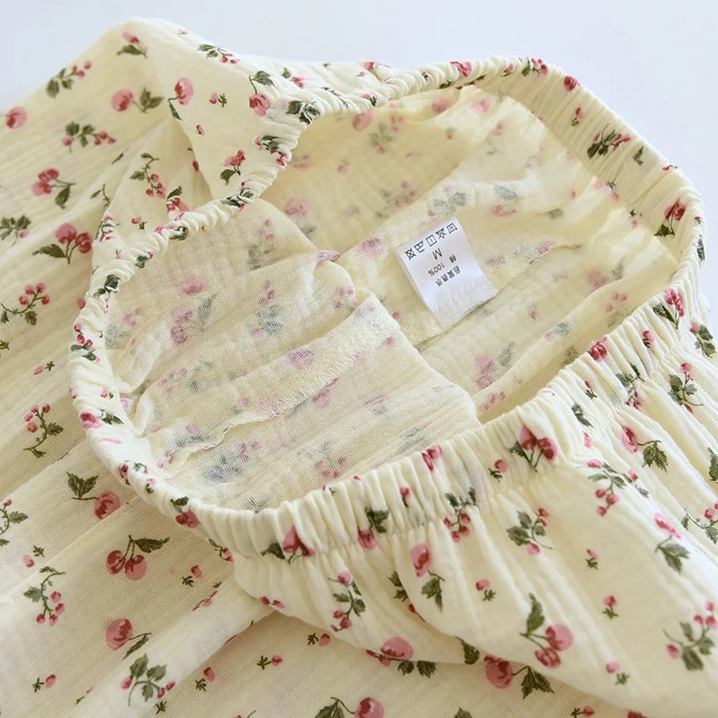 Ladies 100% Cotton Crepe Long sleeved Pants Two-piece Cute and Sweet Set