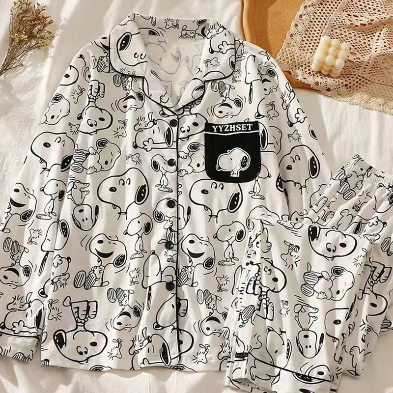 Snoopy Long Sleeve Two-Piece Pajamas Set Cute Cartoon Pattern Loungewear