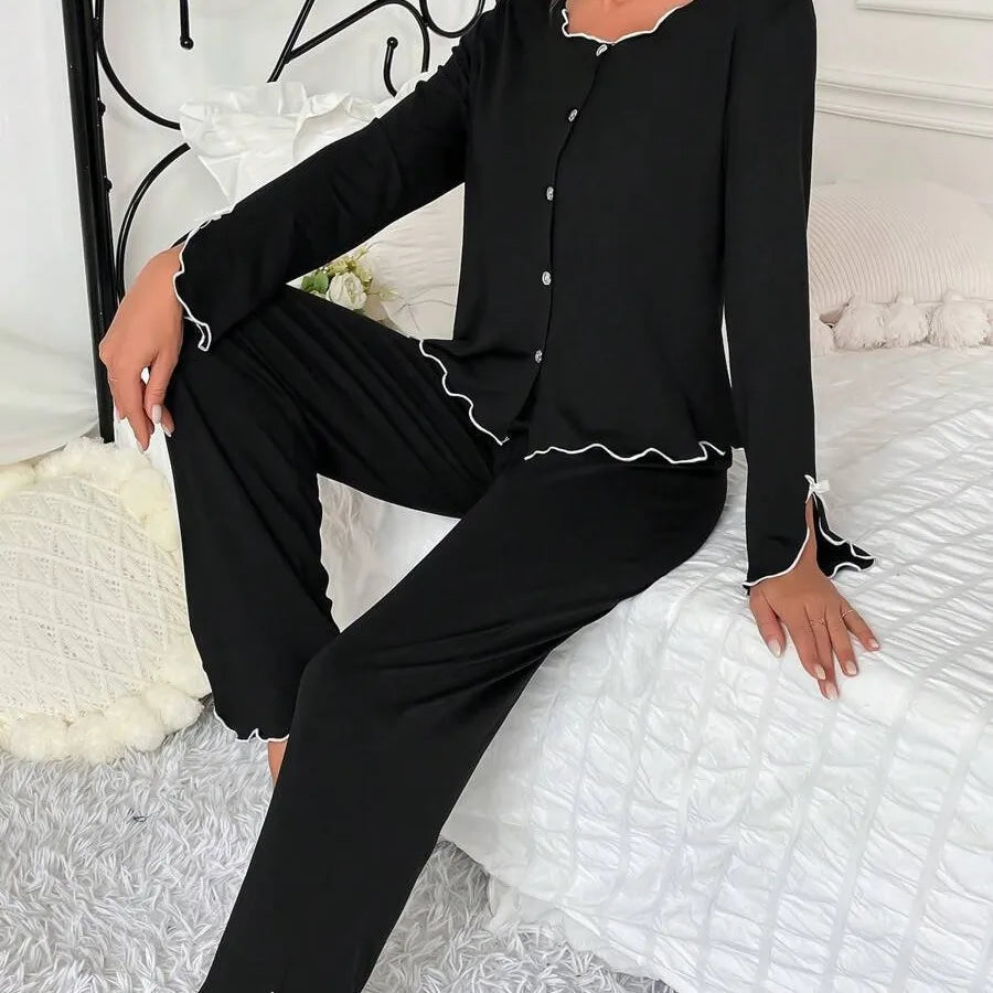 Long Sleeve Solid T-shirt with Pants Loose Loungewear