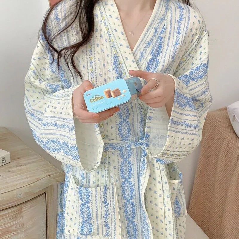 Sweet Floral Striped Nightgown and Pajamas