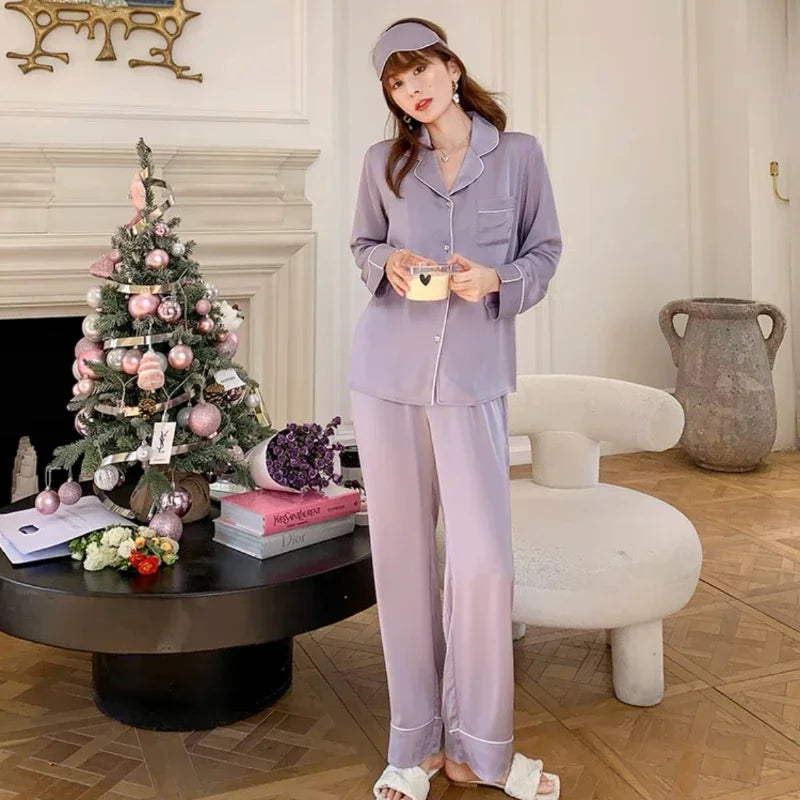 Silk Diamond Clasp Two Piece Set Elegance Women's Pajamas