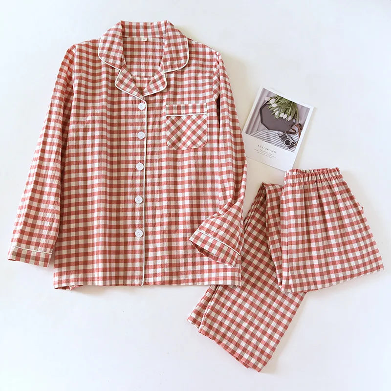 Cotton 100% Plaid Long Sleeve Two Piece Pajama Set