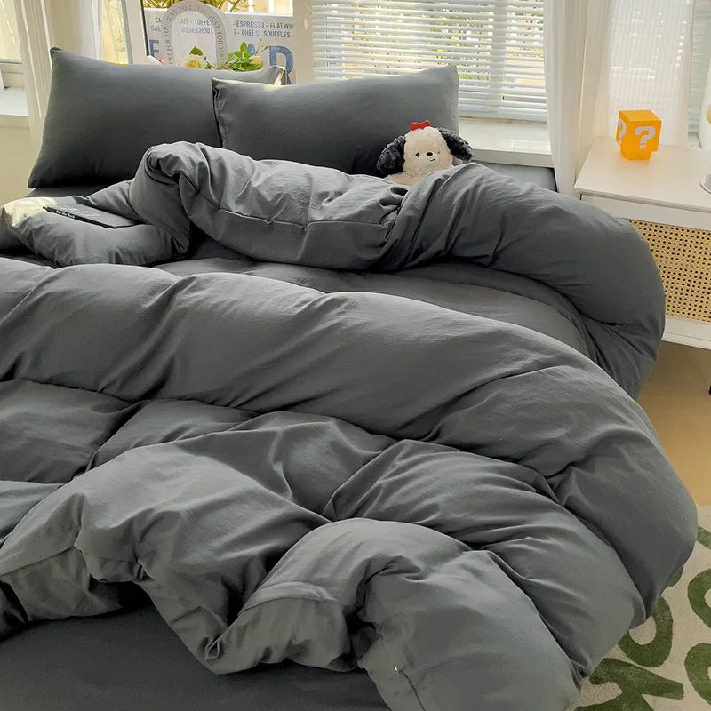 Linen Cotton Bedding Set 4pcs with Sheet Duvet Cover Pillowcases & Bedsheet