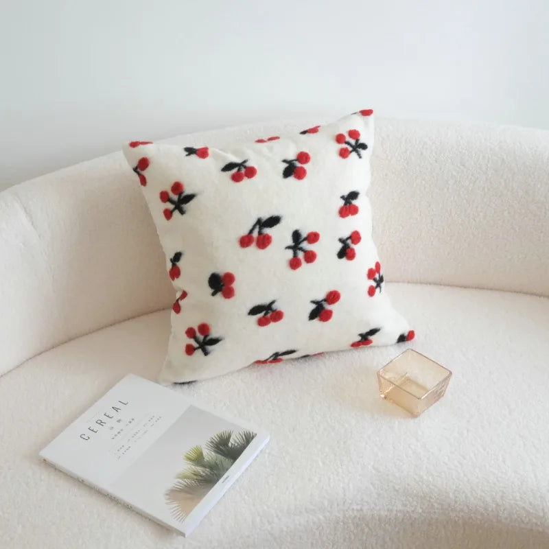 Cherry Lamb Wool Cushion Cover