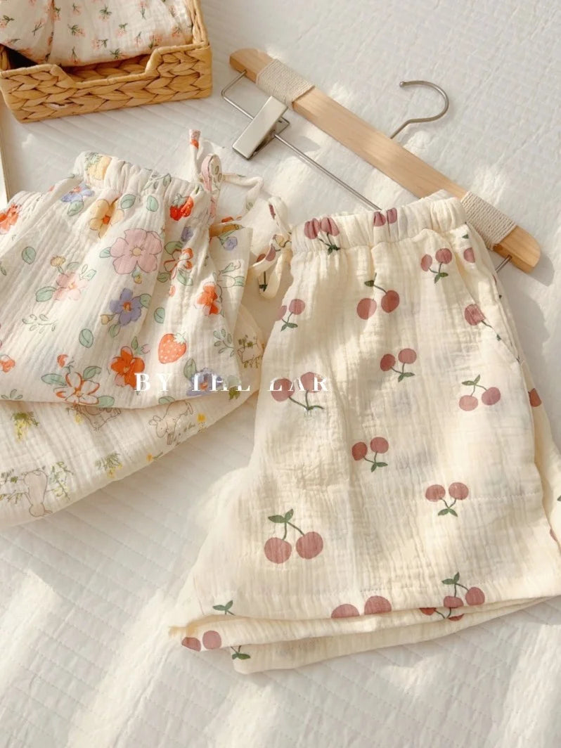 Thin Pure Cotton Bubble Cotton Gauze Sweet Loose High Waist Full Cotton Shorts