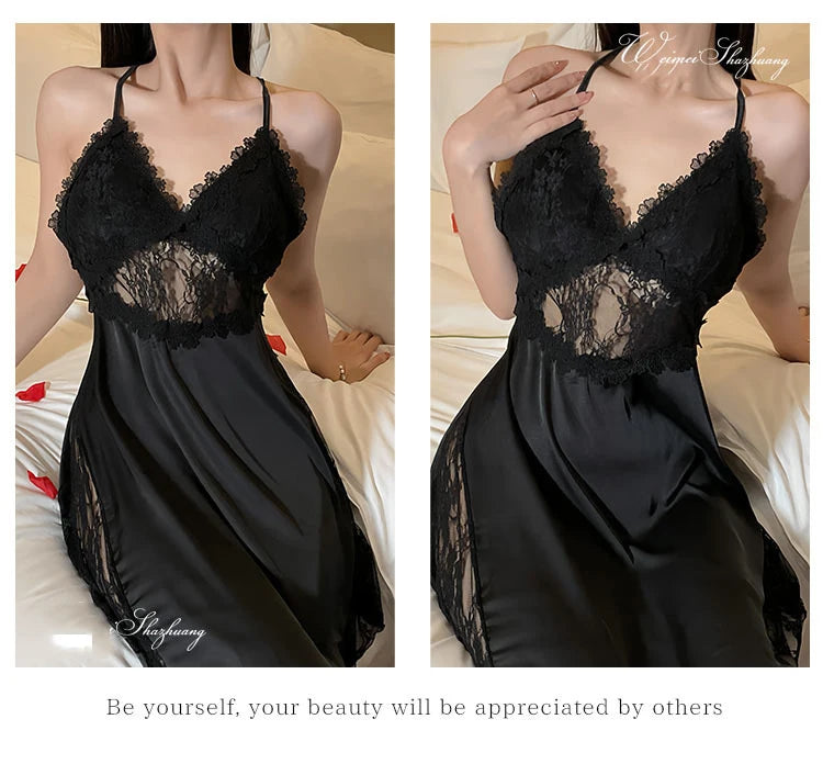 Sexy Camisole Nightgown Satin Deep V Backless Luxury Sleepwear
