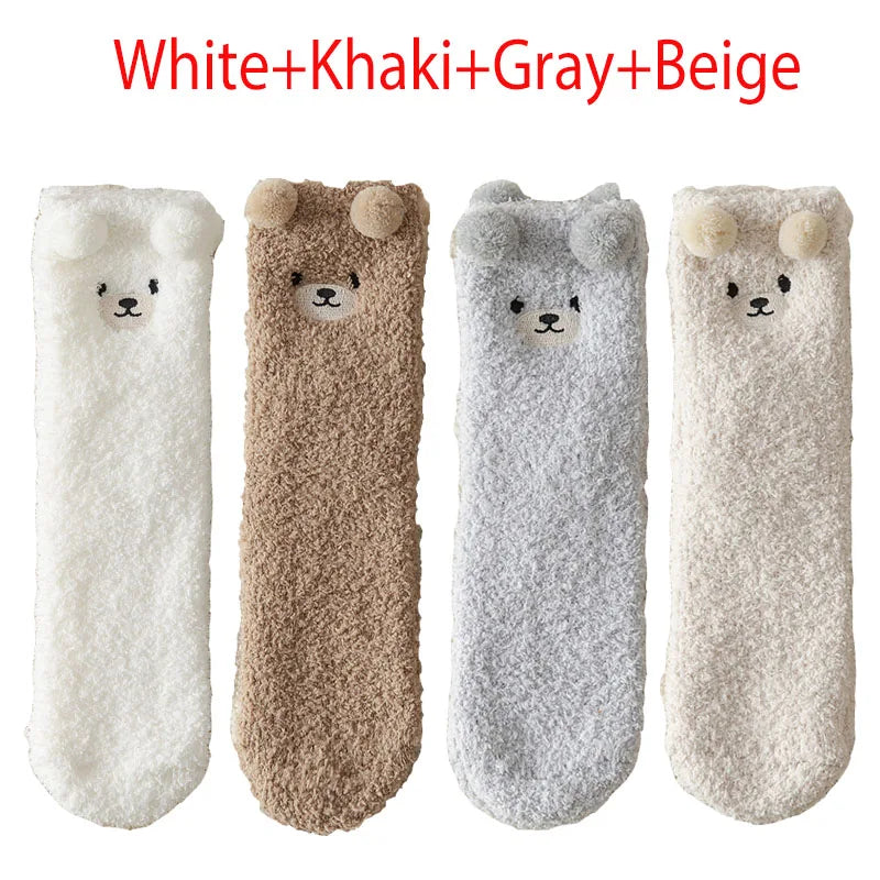 Kawaii 3D Bear Cute Animal Thick Fleece Fuzzy Socks