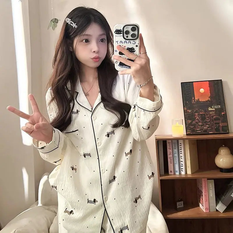 Dot Letter Dog Print Kawaii Pajamas Harajuku Style Sweet Cute Sleepwear Set