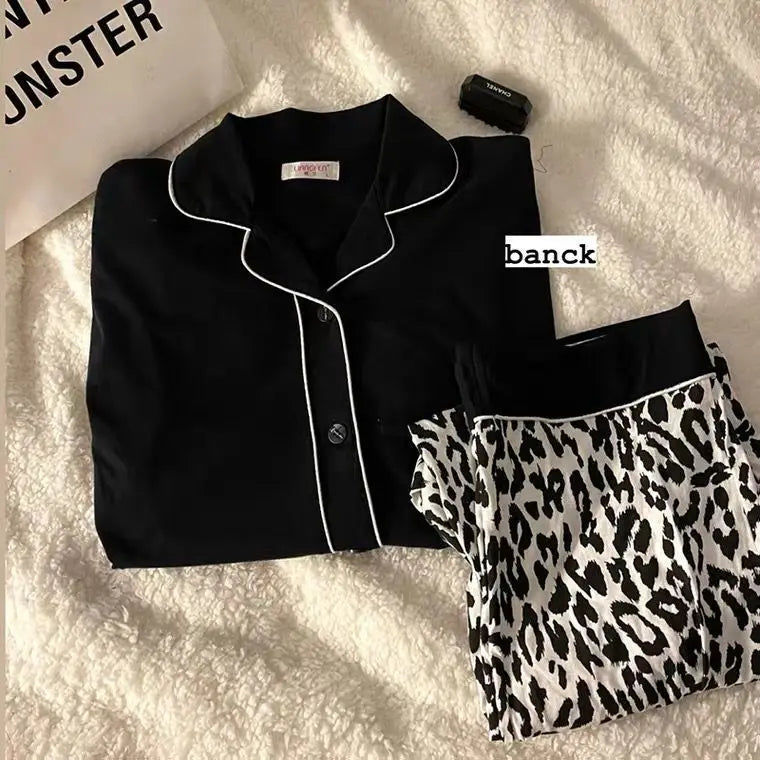 Ladies Black Leopard Cardigan Set