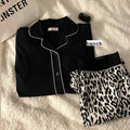 Ladies Black Leopard Cardigan Set