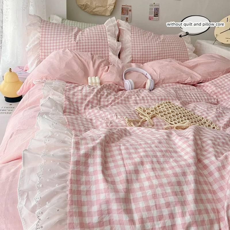 Three Piece Sheet Set Plaid Duvet Cover Set Comfortable Bedding Bedspread for All Season