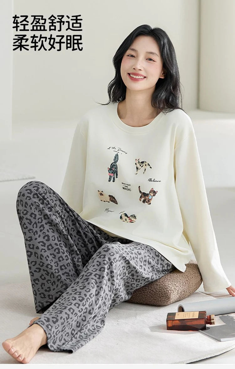 Cute Illustration Cartoon 100% Cotton Pajama Sets