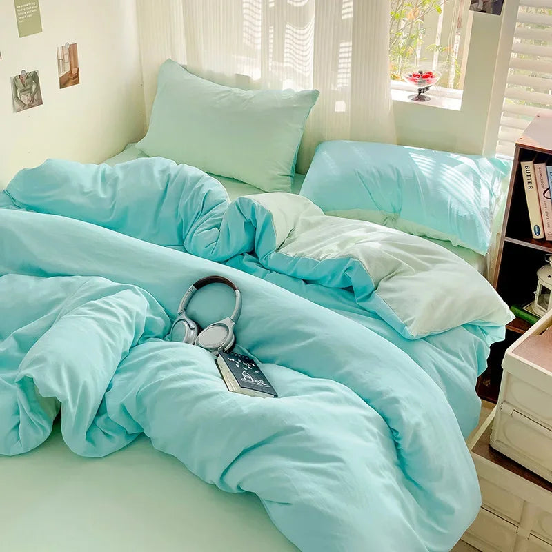 Linen Cotton Bedding Set 4pcs with Sheet Duvet Cover Pillowcases & Bedsheet